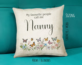 Nanny Gift Cushion - Personalised Scatter Cushion Pillow for Her Women - Butterfly Flowers Custom Name Granny Gift for Nan Mothers Day BC007