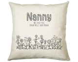 Nanny Gift Cushion - Personalised Scatter Cushion Pillow for Her Women - Hearts Flowers Custom Name Granny Gift for Nan Mothers Day BC008