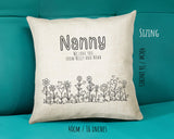 Nanny Gift Cushion - Personalised Scatter Cushion Pillow for Her Women - Hearts Flowers Custom Name Granny Gift for Nan Mothers Day BC008