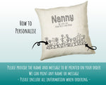 Nanny Gift Cushion - Personalised Scatter Cushion Pillow for Her Women - Hearts Flowers Custom Name Granny Gift for Nan Mothers Day BC008