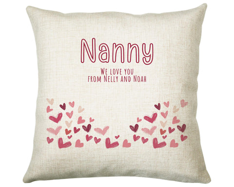 Nanny Gift Cushion - Personalised Scatter Cushion Pillow for Her Women - Love Hearts Print Custom Name Granny Gift for Nan Mothers Day BC009