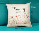 Mummy Gift Cushion - Personalised Scatter Cushion Pillow for Her Women - Wild Flower Design with Custom Name Gift for Mum Mothers Day BC001