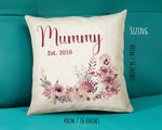 Mummy Gift Cushion - Personalised Scatter Cushion Pillow for Her Women Pink Flower Design Custom Name Mama Gift for Mum Mothers Day BC005