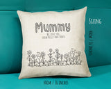 Mummy Gift Cushion - Personalised Scatter Cushion Pillow for Her Women - Hearts Flowers Custom Name Mama Gift for Mum Mothers Day BC008