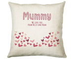 Mummy Gift Cushion - Personalised Scatter Cushion Pillow for Her Women - Love Hearts Print Custom Name Mama Gift for Mum Mothers Day BC009