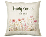 Aunty Gift Cushion - Personalised Scatter Cushion Pillow for Her Women - Wild Flower Design with Custom Name for Auntie Mothers Day BC001