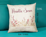 Aunty Gift Cushion - Personalised Scatter Cushion Pillow for Her Women - Pink Wild Flower Design Custom Name Gift for Aunt Mothers Day BC003