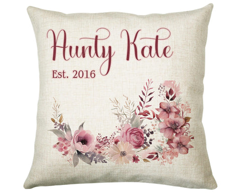 Aunty Gift Cushion - Personalised Scatter Cushion Pillow for Her Women Pink Flower Design Custom Name Sister Gift for Aunt Mothers Day BC005