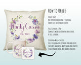 Aunty Gift Cushion - Personalised Scatter Cushion Pillow for Her Women - Purple Floral Wreath Custom Name Gift for Aunt Mothers Day BC006