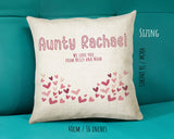 Aunty Gift Cushion - Personalised Scatter Cushion Pillow for Her Women - Love Heart Print Custom Name Friend Gift for Aunt Mothers Day BC009