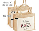 60th Birthday Gift For Women Personalised Jute Bag - Gift For Her Floral Tote Bag Gifts - Sixty 60 Fabulous Since 1965 Shopping Bag BNC60T