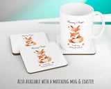 Mum Gift from Son Daughter - Personalised Fox Design Mummy Scatter Cushion Matching Mummy Mug Coaster Gift Set Bundle Gifts for Mum SMC004