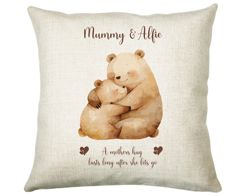 Mum Gift from Son Daughter - Personalised Bear Design Mummy Scatter Cushion Matching Mummy Mug Coaster Gift Set Bundle Gifts for Mum SMC005