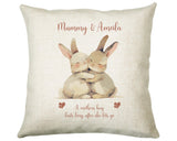 Mum Gift from Son Daughter - Personalised Bunny Rabbit Design Mummy Scatter Cushion Matching Mummy Mug Coaster Gift Set Gifts for Mum SMC006