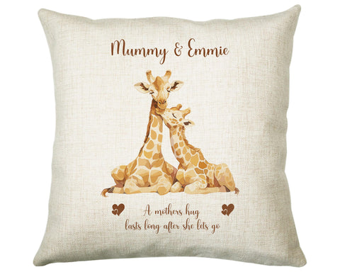 Mum Gift from Son Daughter - Personalised Giraffe Design Mummy Scatter Cushion Matching Mummy Mug Coaster Gift Bundle Gifts for Mum SMC007