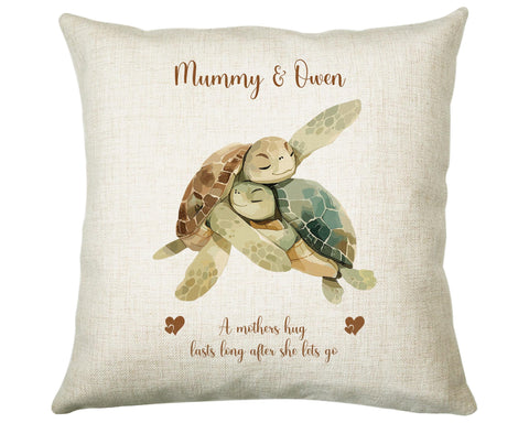 Mum Gift from Son Daughter - Personalised Turtle Design Mummy Scatter Cushion Matching Mummy Mug Coaster Gift Bundle Gifts for Mum SMC009