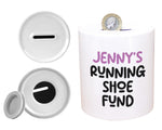 Running Gift for Women - Personalised Money Box Piggy Bank For Her Women - New Running Shoe Fund Savings Ceramic Cash Tin Run Club MB013