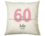 60th Birthday Gift for Women 60 and Fabulous Est 1965 Personalised Birthday Cushion Gift for Her Ladies Pink Design Mum Nanny Sixty BNH60C