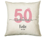 50th Birthday Gift for Women 50 and Fabulous Est 1975 Personalised Birthday Cushion Gift for Her Ladies Pink Design Mum Nanny Fifty BNH50C