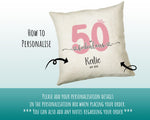 50th Birthday Gift for Women 50 and Fabulous Est 1975 Personalised Birthday Cushion Gift for Her Ladies Pink Design Mum Nanny Fifty BNH50C