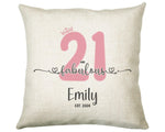 21st Birthday Gift for Women 21 and Fabulous Est 2004 Personalised Birthday Cushion Gift for Her Ladies Pink Design Grand Daughter BNH21C