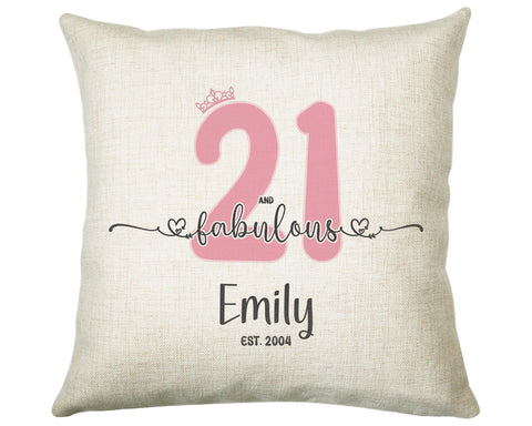 21st Birthday Gift for Women 21 and Fabulous Est 2004 Personalised Birthday Cushion Gift for Her Ladies Pink Design Grand Daughter BNH21C