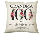 100th Birthday Gift for Women - Personalised 100 and Fabulous Birthday Cushion Age 100 Gift for Her - Ladies Floral Age Grandma Nan BNK100C