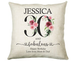 30th Birthday Gift for Women - Personalised 30 and Fabulous Birthday Cushion Age 30 Gift for Her - Ladies Floral Age Daughter Thirty BNK30C