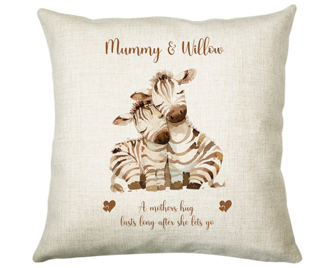 Mum Gift from Son Daughter - Personalised Zebra Design Mummy Scatter Cushion Matching Mummy Mug Coaster Gift Bundle Gifts for Mum SMC010