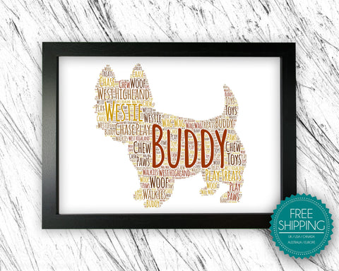 Personalised West Highland Terrier For Dog Lover Gift Word Art Wall Room Decor Prints GC1403