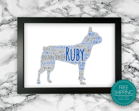 Personalised Boston Terrier Dog For Pooch Lover Gift Word Art Wall Room Decor Prints GC1391