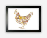 Personalised Chicken Hen Party For Bride Farm Animal Gift Word Art Wall Room Decor Prints NP016