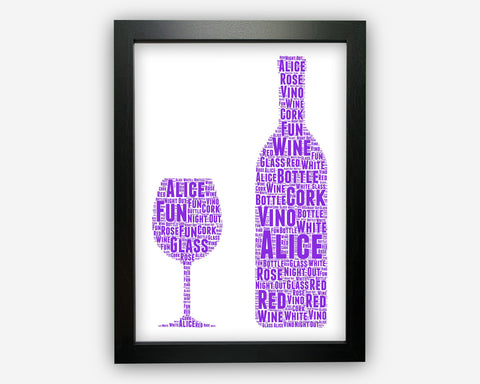 Personalised Wine Bottle For Wine Lover Gift Word Art Wall Room Decor Prints PG0510