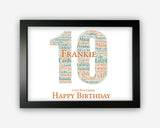 Personalised 10th Birthday Gifts Word Art Wall Print - For Boys Gifts Wall Decor Custom Word Cloud Wall Art A3 A4 A5 8x10 Print SC0211