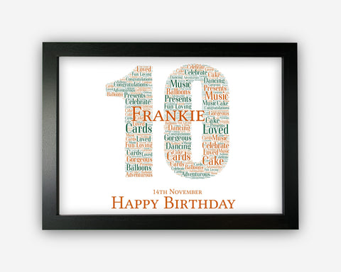 Personalised 10th Birthday Gifts Word Art Wall Print - For Boys Gifts Wall Decor Custom Word Cloud Wall Art A3 A4 A5 8x10 Print SC0211