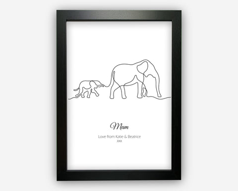 Personalised Mothers Day Elephant Line Art Gift Print For Mum Gifts Her Mom Mummy Mother Gift Word Art Wall Room Decor Prints MD003