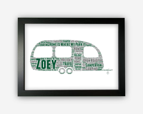 Personalised Caravan Gifts Word Art Wall Print - Camping Gifts Wall Decor Custom Word Cloud Wall Art A3 A4 A5 8x10 Print SC0076