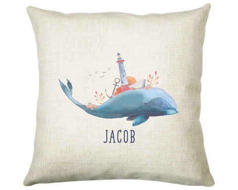 Personalised Whale Cushion Gift Printed Name Design - Nautical Lighthouse Sea Ocean Throw Pillow Gift For Her Mum Gift Christmas Gift CS208