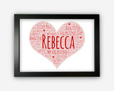 Personalised Love Heart For Her Wife Girlfriend Gift Word Art Wall Room Decor Prints GC1337