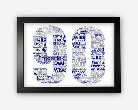 Personalised 90th Birthday Ninety 90 Birthday Gift Word Art Wall Room Decor Prints GC0011