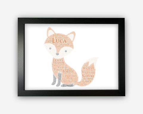 Personalised Fox Gifts Word Art Wall Print - Nursery Gifts Wall Decor Custom Word Cloud Wall Art A3 A4 A5 8x10 Print AT0016