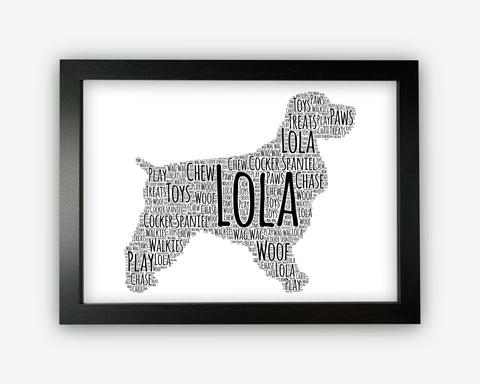 Personalised Cocker Spaniel Dog For Pooch Dog Lover Gift Word Art Wall Room Decor Prints GC1373