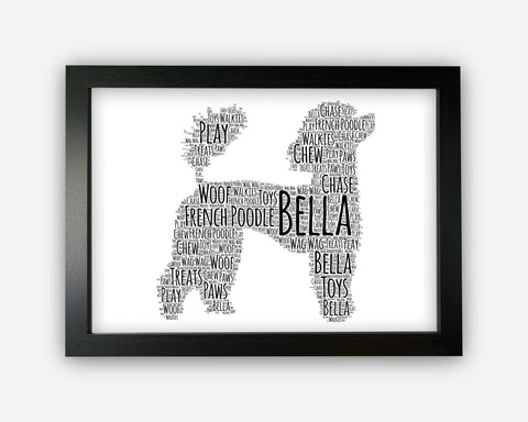 Personalised French Poodle Dog For Pooch Dog Lover Puppy Gift Word Art Wall Room Decor Prints GC1376