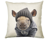 Birthday Gift For Boy Baby Rhino Cushion Gift Printed Name Design Cushion Throw Pillow Gift For Boys Nursery Bedroom Animal Gift CS530