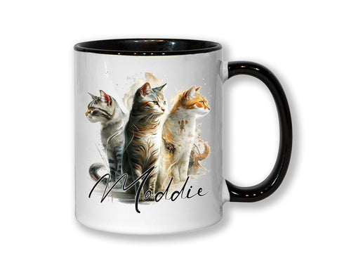 Cat Gift For Cat Lovers - Personalised Coffee Mug with Name - Cat Themed Gift for Cat Owner - Gift for Girls - Watercolour Warrior MGZ546