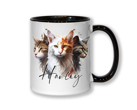 Cat Gift For Cat Lovers - Personalised Coffee Mug with Name - Cat Themed Gift for Cat Owner - Gift for Girls - Watercolour Warrior MGZ549